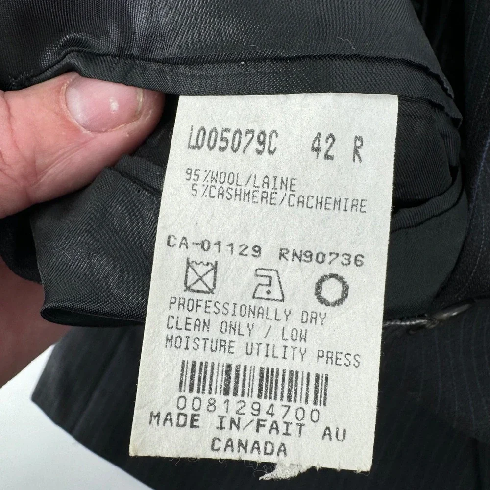Ralph Lauren Men's 42R Pinstripe Wool Cashmere Blazer Suit Jacket Made in Canada